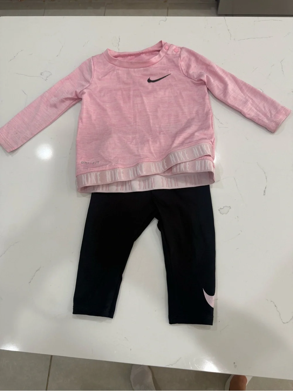 Nike Dri-FIT Baby Girls’ 9M Pink Long-Sleeve Top & Black Leggings Set